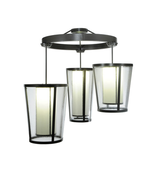 Meyda Lighting Cilindro 74" 9-Light Timeless Bronze Tapered Cascading Pendant Light With White & Clear Shade Glass