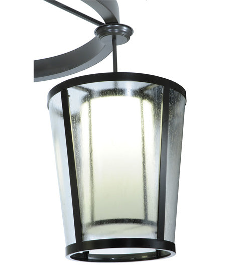 Meyda Lighting Cilindro 74" 9-Light Timeless Bronze Tapered Cascading Pendant Light With White & Clear Shade Glass