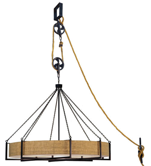 Meyda Lighting Cilindro 78" 12-Light Natural Steel Bartlett Inverted Pendant Light With Burlap Textrene Shade