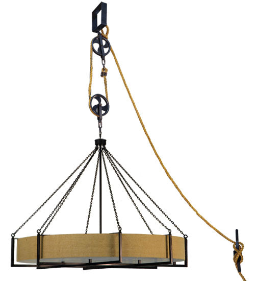 Meyda Lighting Cilindro 78" 12-Light Natural Steel Bartlett Inverted Pendant Light With Burlap Textrene Shade