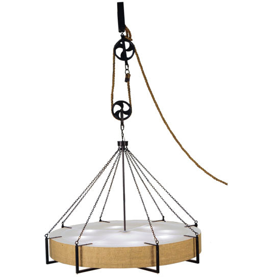 Meyda Lighting Cilindro 78" 12-Light Natural Steel Bartlett Inverted Pendant Light With Burlap Textrene Shade
