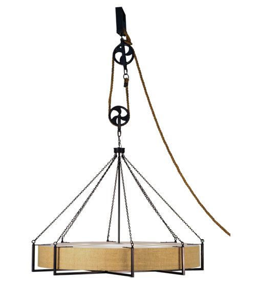Meyda Lighting Cilindro 78" 12-Light Natural Steel Bartlett Inverted Pendant Light With Burlap Textrene Shade