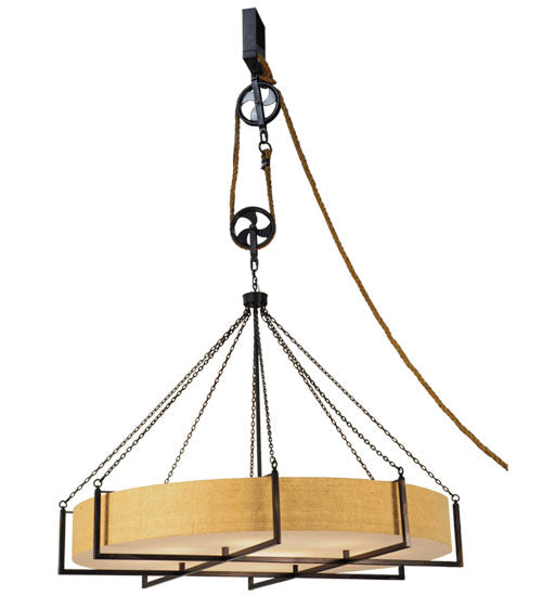 Meyda Lighting Cilindro 78" 12-Light Natural Steel Bartlett Inverted Pendant Light With Burlap Textrene Shade