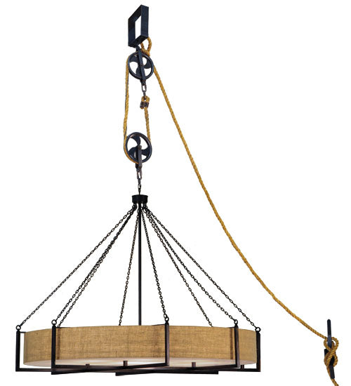 Meyda Lighting Cilindro 78" 12-Light Natural Steel Bartlett Inverted Pendant Light With Burlap Textrene Shade