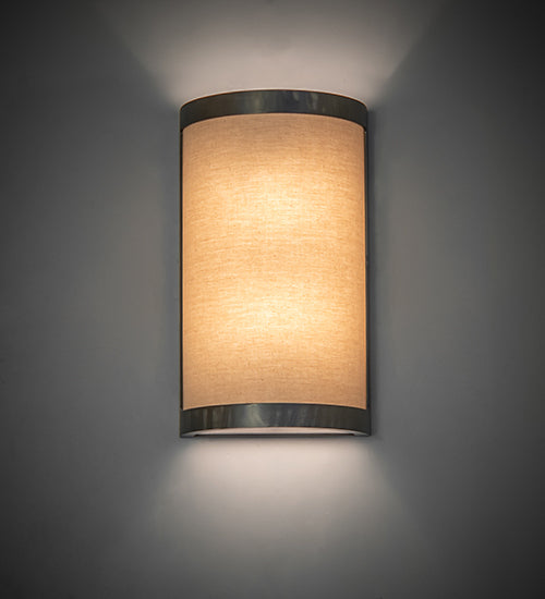 Meyda Lighting Cilindro 8" 2-Light Satin Clear Prime Wall Sconce With Beige Natural Textrene Shade