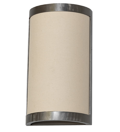 Meyda Lighting Cilindro 8" 2-Light Satin Clear Prime Wall Sconce With Beige Natural Textrene Shade