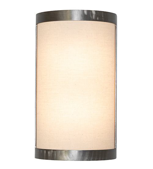 Meyda Lighting Cilindro 8" 2-Light Satin Clear Prime Wall Sconce With Beige Natural Textrene Shade