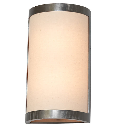 Meyda Lighting Cilindro 8" 2-Light Satin Clear Prime Wall Sconce With Beige Natural Textrene Shade