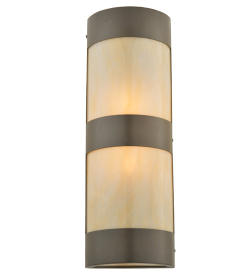 Meyda Lighting Cilindro 8" 2-Light Timeless Bronze Old World Wall Sconce With Beige Shade Glass