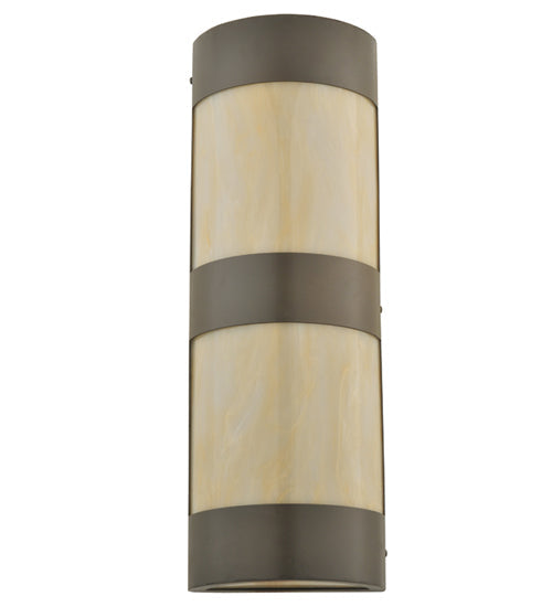 Meyda Lighting Cilindro 8" 2-Light Timeless Bronze Old World Wall Sconce With Beige Shade Glass