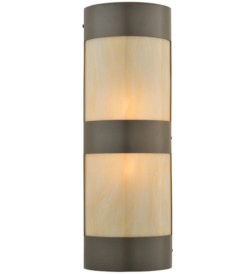 Meyda Lighting Cilindro 8" 2-Light Timeless Bronze Old World Wall Sconce With Beige Shade Glass