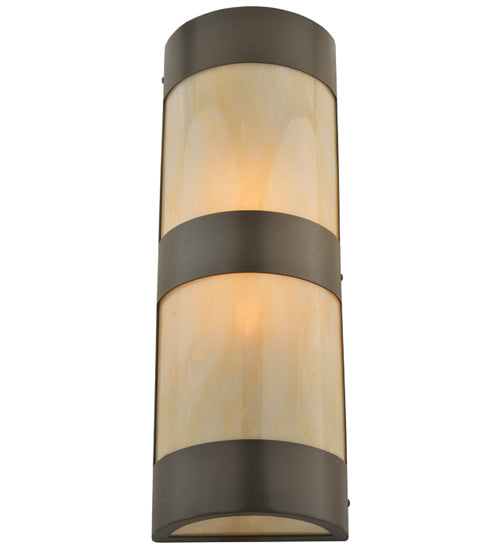 Meyda Lighting Cilindro 8" 2-Light Timeless Bronze Old World Wall Sconce With Beige Shade Glass