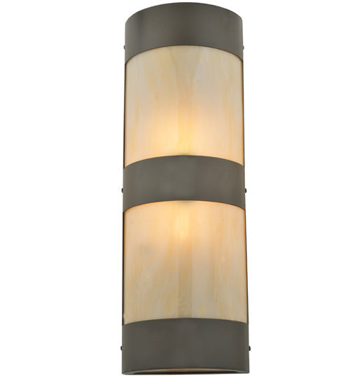 Meyda Lighting Cilindro 8" 2-Light Timeless Bronze Old World Wall Sconce With Beige Shade Glass