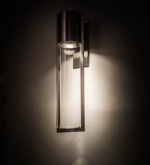 Meyda Lighting Cilindro 8" Brushed Stainless Steel Rossetto Wall Sconce With Clear Shade Glass