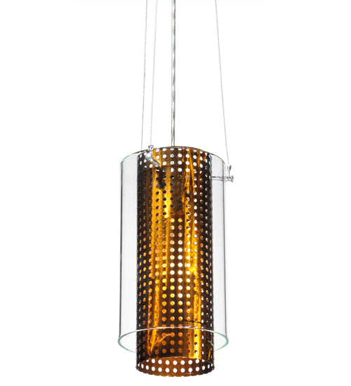 Meyda Lighting Cilindro 8" Copper Mesh Matriz Mini Pendant Light With Clear Shade Glass
