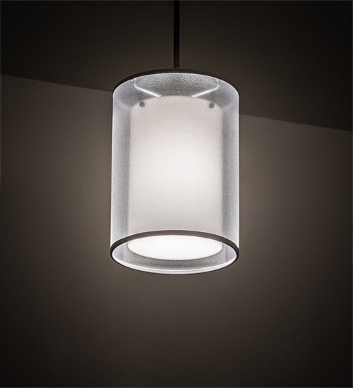 Meyda Lighting Cilindro 8" Gilded Tobacco Pendant Light With Silver Organza Textrene & Statuario Idalight Shade