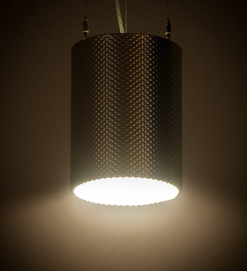 Meyda Lighting Cilindro 8" LED Brushed Stainless Steel Metal-Tex Pendant Light With White Statuario Idalight Shade Glass