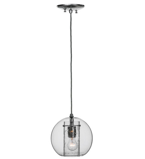 Meyda Lighting Cilindro 8" Nickel Bola Mini Pendant Light With Clear Seeded Shade Glass