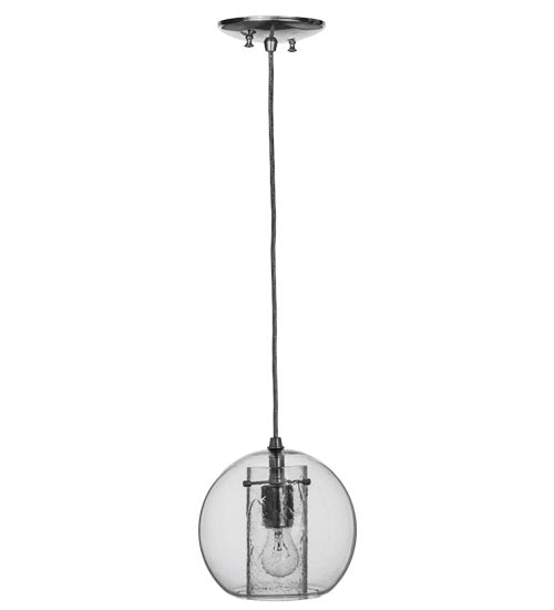 Meyda Lighting Cilindro 8" Nickel Bola Mini Pendant Light With Clear Seeded Shade Glass