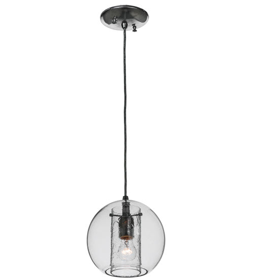 Meyda Lighting Cilindro 8" Nickel Bola Mini Pendant Light With Clear Seeded Shade Glass