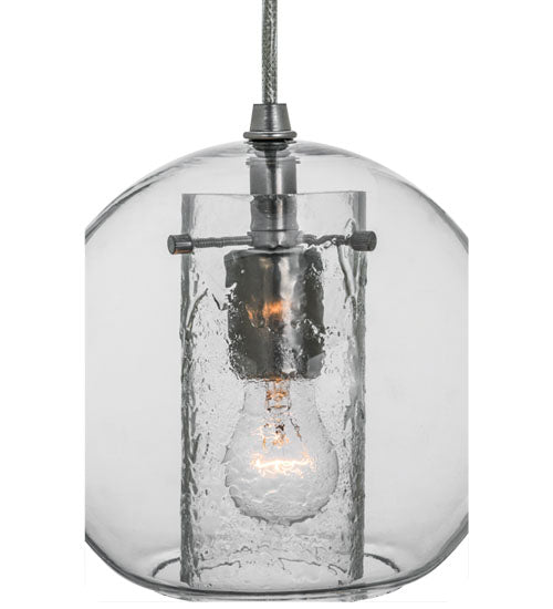 Meyda Lighting Cilindro 8" Nickel Bola Mini Pendant Light With Clear Seeded Shade Glass