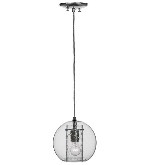 Meyda Lighting Cilindro 8" Nickel Bola Mini Pendant Light With Clear Seeded Shade Glass