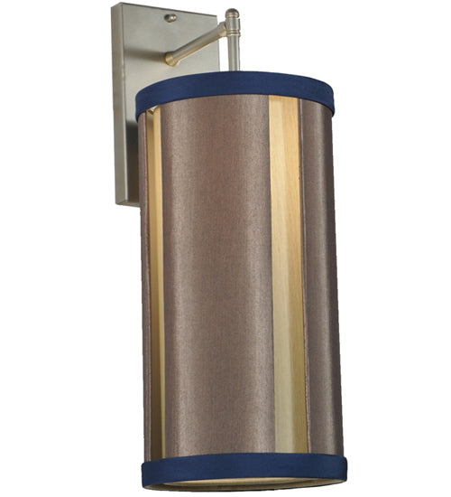 Meyda Lighting Cilindro 8" Nickel Cog Wall Sconce With Brown Fabric Shade