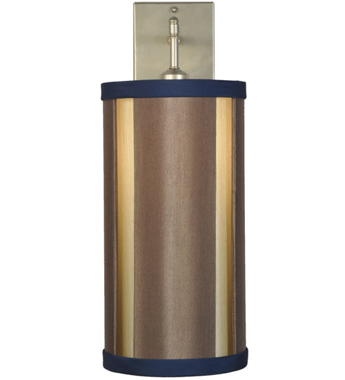 Meyda Lighting Cilindro 8" Nickel Cog Wall Sconce With Brown Fabric Shade