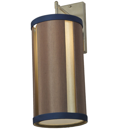 Meyda Lighting Cilindro 8" Nickel Cog Wall Sconce With Brown Fabric Shade