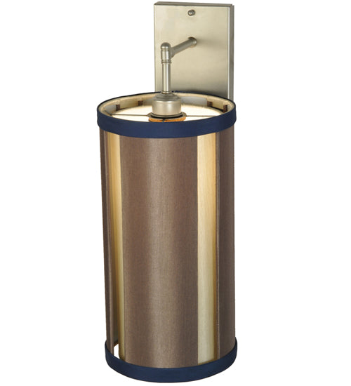 Meyda Lighting Cilindro 8" Nickel Cog Wall Sconce With Brown Fabric Shade