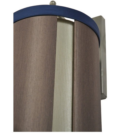 Meyda Lighting Cilindro 8" Nickel Cog Wall Sconce With Brown Fabric Shade
