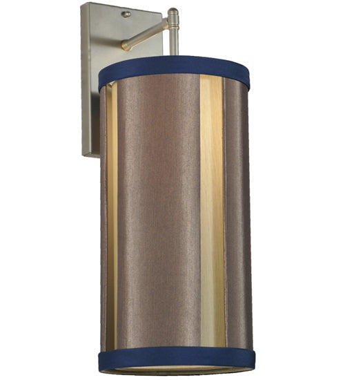 Meyda Lighting Cilindro 8" Nickel Cog Wall Sconce With Brown Fabric Shade