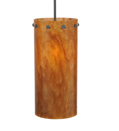 Meyda Lighting Cilindro 8" Timeless Bronze Pendant Light With Amber Swirl Siena Idalight Shade