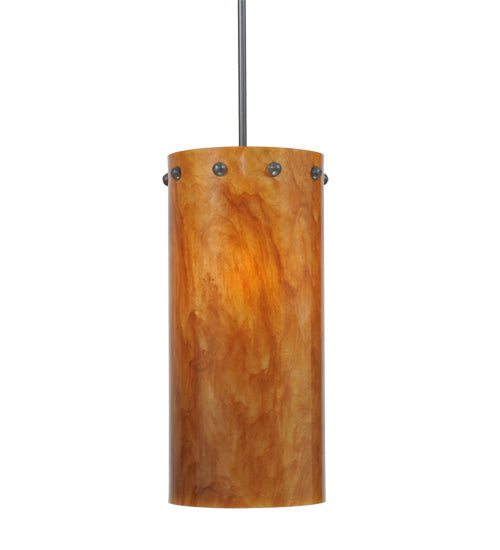 Meyda Lighting Cilindro 8" Timeless Bronze Pendant Light With Amber Swirl Siena Idalight Shade