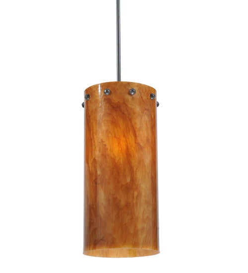 Meyda Lighting Cilindro 8" Timeless Bronze Pendant Light With Amber Swirl Siena Idalight Shade