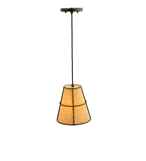 Meyda Lighting Cilindro 8" Weathered Brass Palomino Mini Pendant Light With Beige Handpainted Parchment Shade