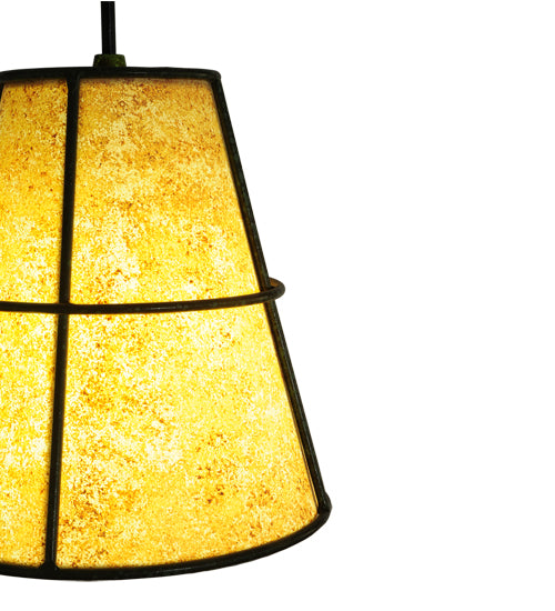 Meyda Lighting Cilindro 8" Weathered Brass Palomino Mini Pendant Light With Beige Handpainted Parchment Shade