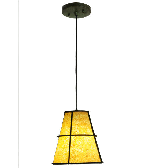 Meyda Lighting Cilindro 8" Weathered Brass Palomino Mini Pendant Light With Beige Parchment Shade