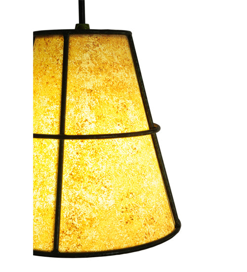 Meyda Lighting Cilindro 8" Weathered Brass Palomino Mini Pendant Light With Beige Parchment Shade