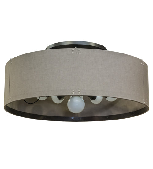Meyda Lighting Cilindro 84" 13-Light Nortec Bronze San Luis Pendant Light With Sunbrella Dune Textrene Shade