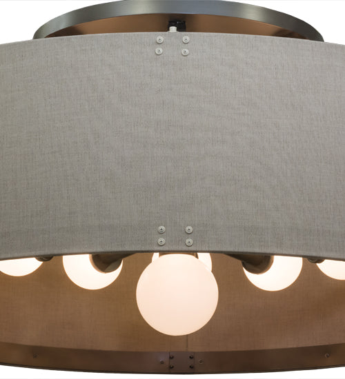 Meyda Lighting Cilindro 84" 13-Light Nortec Bronze San Luis Pendant Light With Sunbrella Dune Textrene Shade