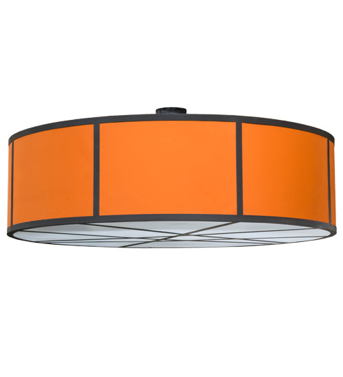 Meyda Lighting Cilindro 84" 8-Light Timeless Bronze Cross Hatch Pendant Light With Orange Textrene Shade