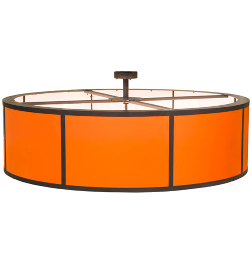 Meyda Lighting Cilindro 84" 8-Light Timeless Bronze Cross Hatch Pendant Light With Orange Textrene Shade