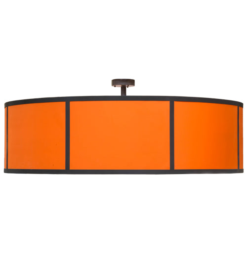 Meyda Lighting Cilindro 84" 8-Light Timeless Bronze Cross Hatch Pendant Light With Orange Textrene Shade