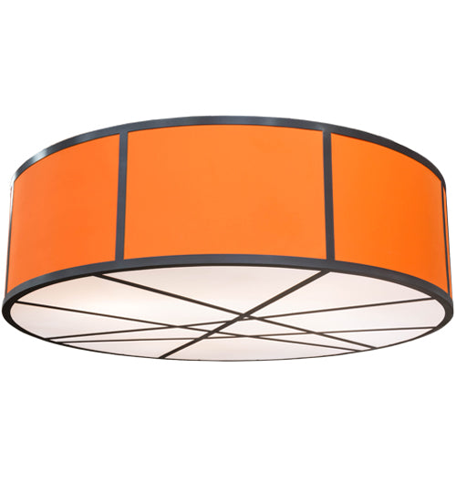 Meyda Lighting Cilindro 84" 8-Light Timeless Bronze Cross Hatch Pendant Light With Orange Textrene Shade