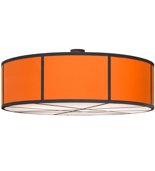 Meyda Lighting Cilindro 84" 8-Light Timeless Bronze Cross Hatch Pendant Light With Orange Textrene Shade