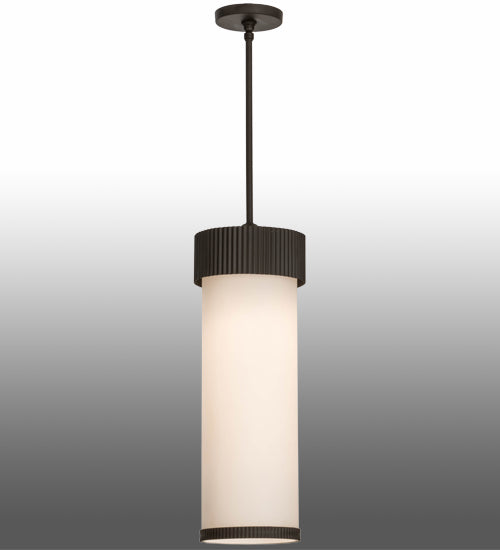 Meyda Lighting Cilindro 8"W x 40"H Oil Rubbed Bronze Corrugated Pendant Light With White Opal Shade Glass