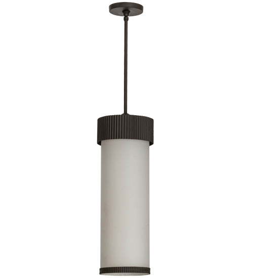 Meyda Lighting Cilindro 8"W x 40"H Oil Rubbed Bronze Corrugated Pendant Light With White Opal Shade Glass