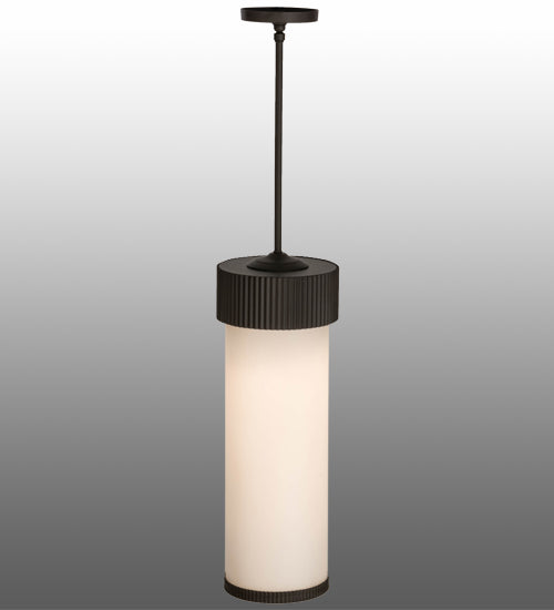 Meyda Lighting Cilindro 8"W x 40"H Oil Rubbed Bronze Corrugated Pendant Light With White Opal Shade Glass