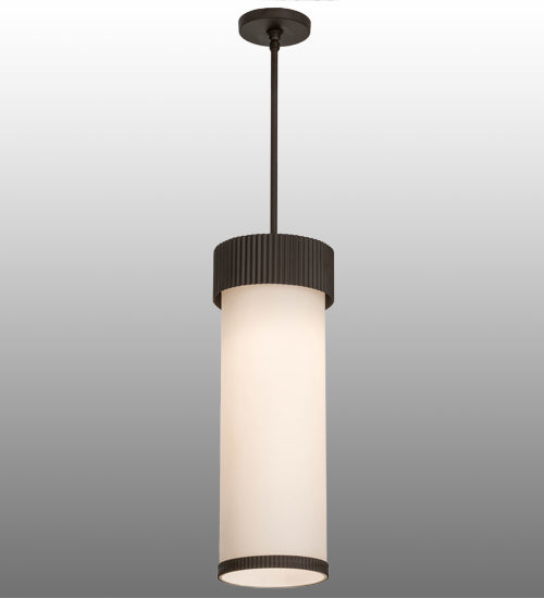 Meyda Lighting Cilindro 8"W x 40"H Oil Rubbed Bronze Corrugated Pendant Light With White Opal Shade Glass